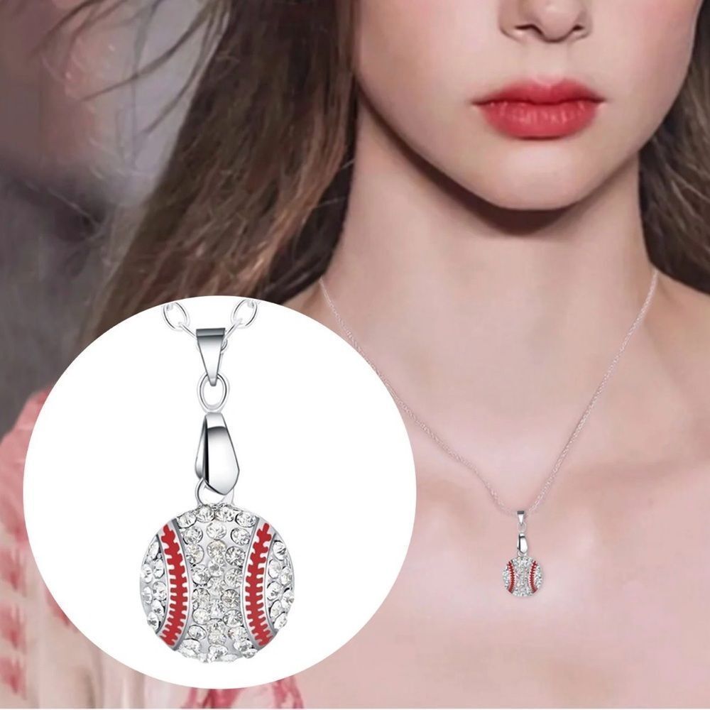 Elegant Silver and Red Baseball Pendant Necklace